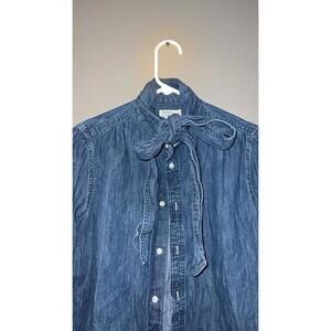 Polo Ralph Lauren Blue Denim With Neck-Tie Long Sleeve Blouse Shirt Women's 10